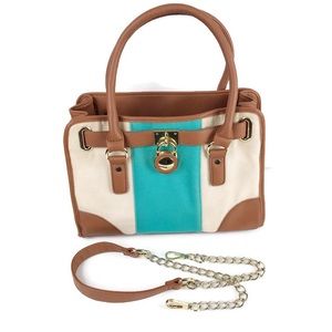 CHARMING CHARLIE Handbag Purse Tan Cream Aqua